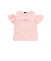 アムールフラワーモチーフ肩開き2wayシフォン袖ポンチTシャツ(90~160cm)