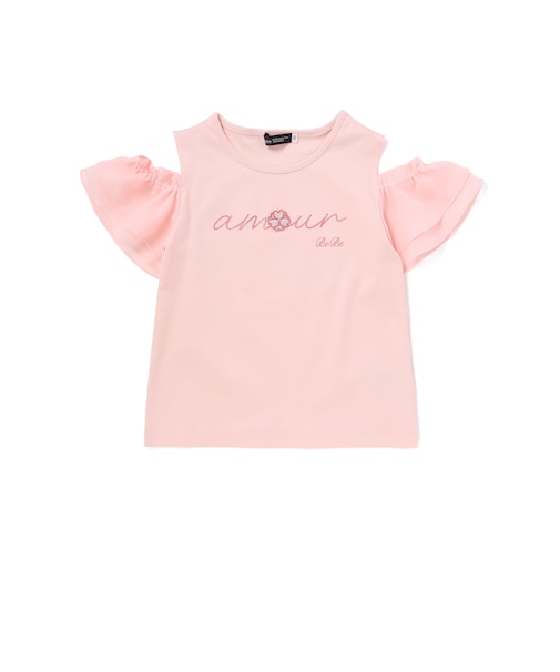 アムールフラワーモチーフ肩開き2wayシフォン袖ポンチTシャツ(90~160cm)