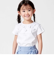 サテンフラワーモチーフポンチ半袖Tシャツ(100~160cm)