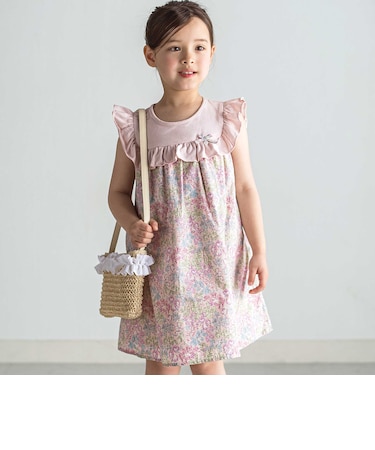 【日本製】【お揃い】リバティ(SweetPeaLeaf)プリントタナローンスムース切り替えワンピース(90~140cm)