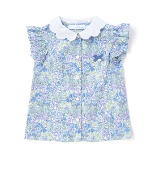 【お揃い】リバティ(SweetPeaLeaf)プリントタナローンスカラップ襟フリル袖ブラウス(100~140cm)