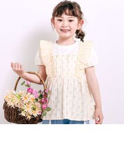 肩フリル花柄レースドッキング半袖Tシャツ(80~130cm)