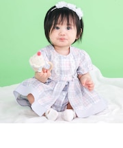 【お揃い】リボン付きマドラスチェックカバーオールベビー(70~80cm)