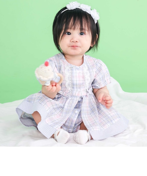 【お揃い】リボン付きマドラスチェックカバーオールベビー(70~80cm)