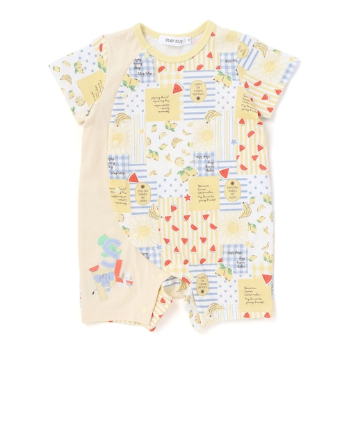 【お揃い】総柄プリント配色天竺カバーオールベビー(60~80cm)