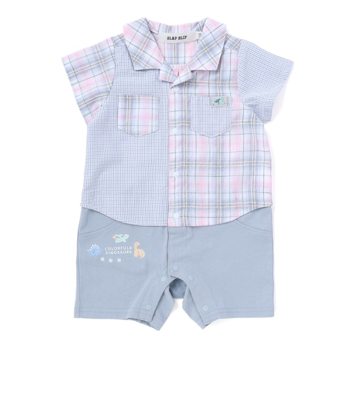 【お揃い】マドラスチェック切り替えシャツ風カバーオールベビー(70~80cm)