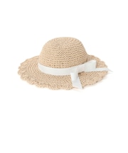 【UVカット】【お揃い】リボン付きブリムスカラップデザインペーパーハット(52~56cm)