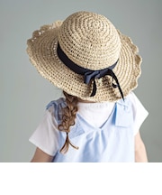 【UVカット】【お揃い】リボン付きブリムスカラップデザインペーパーハット(52~56cm)