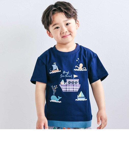 【マリンシリーズ】レイヤード風船パッチ半袖Tシャツ(80~130cm)