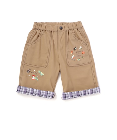 裾チェック折り返し5.5分丈ストレッチパンツ(80~130cm)