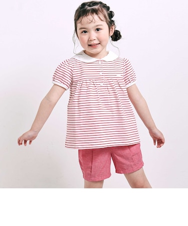 【マリンシリーズ】セーラーカラーボーダー半袖Tシャツ+パンツセットアップ(80~130cm)