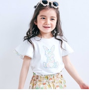 ウサギパッチ袖ハナガラ半袖Tシャツ(80~130cm)