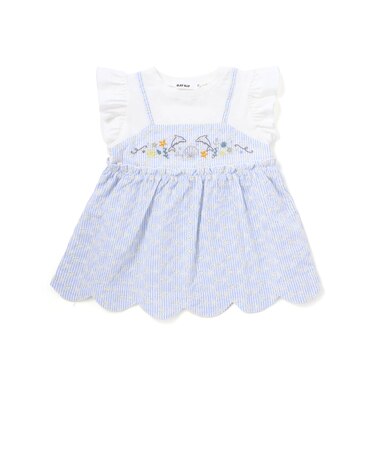 【お揃い】スカラップキャミストライプ&ドビー半袖Tシャツ(80~130cm)