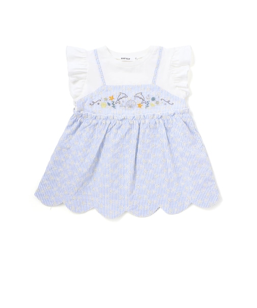 【お揃い】スカラップキャミストライプ&ドビー半袖Tシャツ(80~130cm)