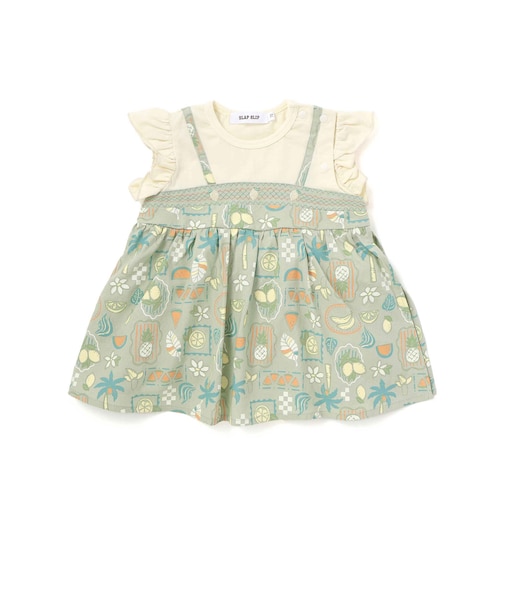 【お揃い】果物総柄キャミワンピース風カバーオールベビー(70~80cm)