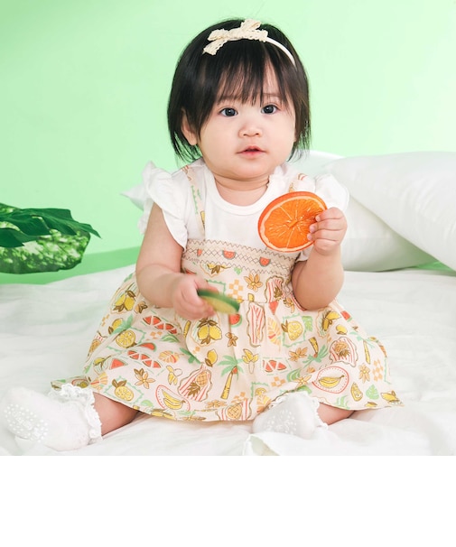 【お揃い】果物総柄キャミワンピース風カバーオールベビー(70~80cm)