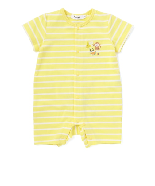 【お揃い】お尻フルーツモチーフパッチボーダー天竺カバーオールベビー(60~80cm)