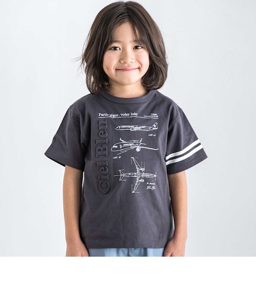 JALコラボ】飛行機図面エンボス加工ロゴ半袖Tシャツ(90~140cm)｜ベベ