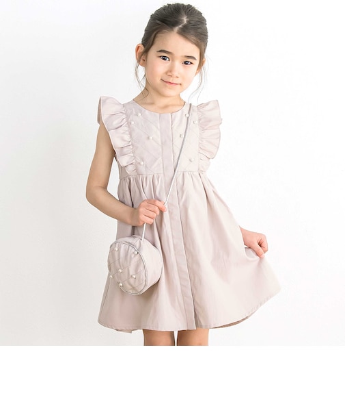 【店舗限定】パール付きフリルショルダー ギャザーワンピース+ポシェットセット(95～150cm)
