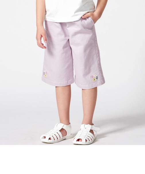 【抗菌・防臭】フラワー刺しゅうストレッチツイル6分丈ワイドパンツ(90~130cm)