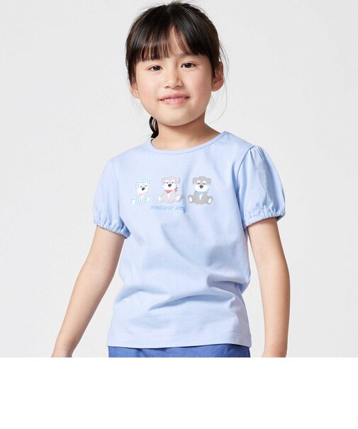 【抗菌・防臭】シュナウザープリント天竺パフスリーブTシャツ(90~130cm)