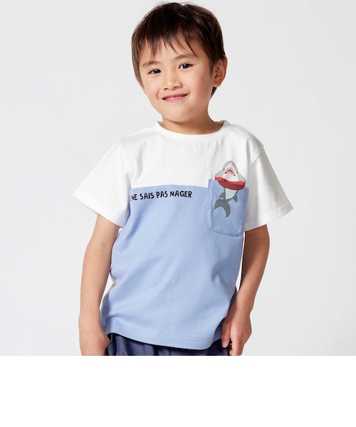 抗菌・防臭】バイカラー海の生き物ポケット天竺半袖Tシャツ(90~130cm