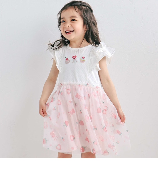 スイーツ刺しゅうフルーツ柄チュールワンピース(80~130cm)