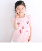 肩フリルイチゴウサギパッチ半袖Tシャツ(80~130cm)
