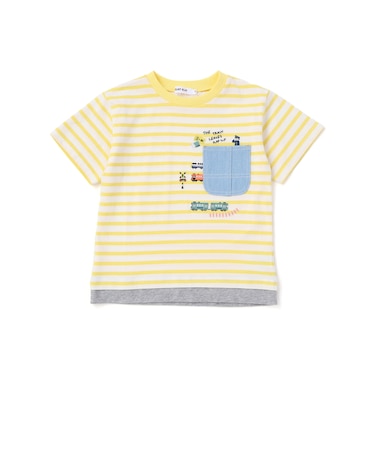 デニムポケット付き電車恐竜刺しゅうレイヤード半袖Tシャツ(80~130cm)