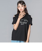 【接触冷感】ラインストーン肩あきTシャツ(130~160cm)