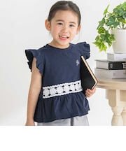 フラワーレース切替フリルスリーブTシャツ(95~160cm)