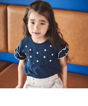 フラワーシャワー刺しゅうフリル天竺半袖Tシャツ(90~150cm)