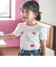 フラミンゴモチーフスカラップ袖Tシャツ(80~150cm)