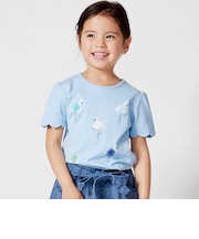 フラミンゴモチーフスカラップ袖Tシャツ(80~150cm)