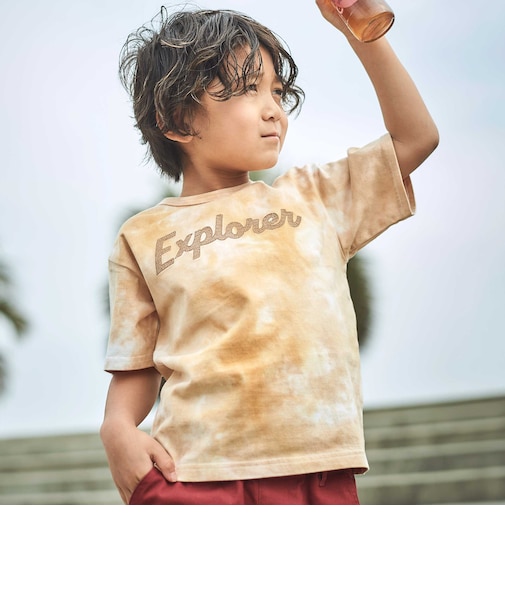 Explorerメッシュロゴタイダイ染め天竺半袖Tシャツ(90~150cm)
