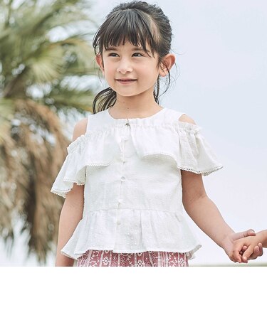 2wayオフショルフリルカラーノースリーブペプラムブラウス(100~160cm)