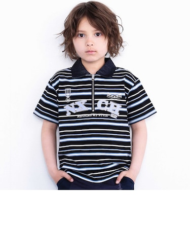 ロゴパッチボーダーハーフジップポロシャツ(110~150cm)