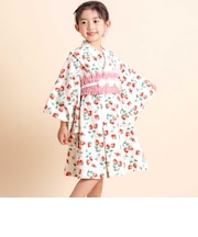 【お揃い】イチゴx花x花火総柄ショート丈プルオーバー浴衣+帯セット(80~130cm)