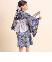【お揃い】イチゴx花x花火総柄ショート丈プルオーバー浴衣+帯セット(80~130cm)