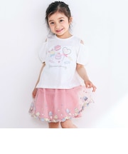 スイーツ刺しゅう肩開き半袖Tシャツ＆スカパンセットアップ(80~130cm)