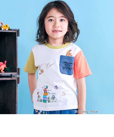 【トイ・ストーリー(Toy Story)コレクション】キャラクタープリントバイカラー半袖Tシャツ(80~130cm)