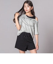 オフショルダー半袖Tシャツ＆パンツセット(130~160cm)
