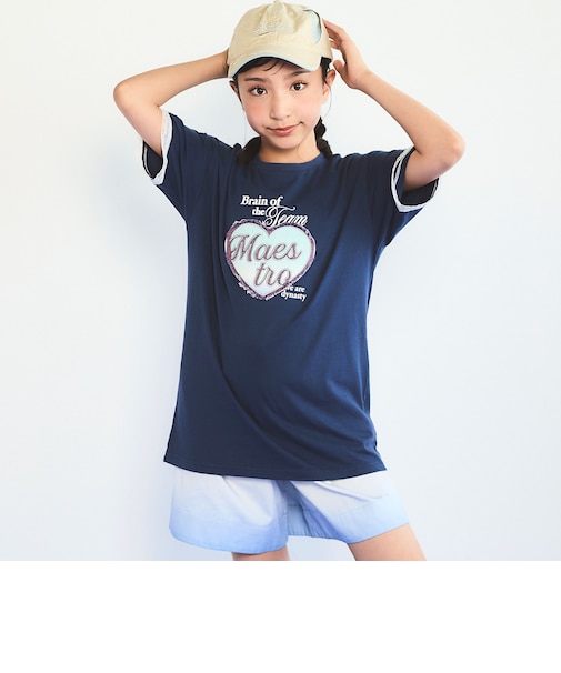 【接触冷感】袖レースハートパッチ天竺Tシャツ(110~150cm)