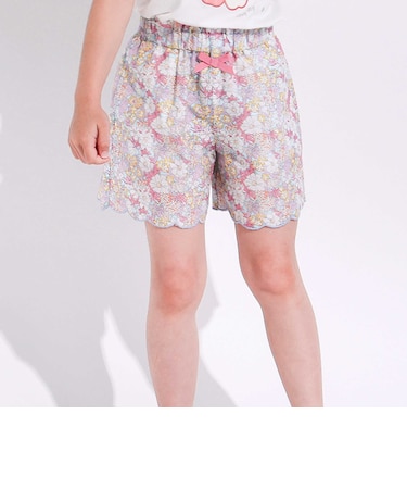 裾スカラップシャンブレー&花柄ショートパンツ(90~130cm)