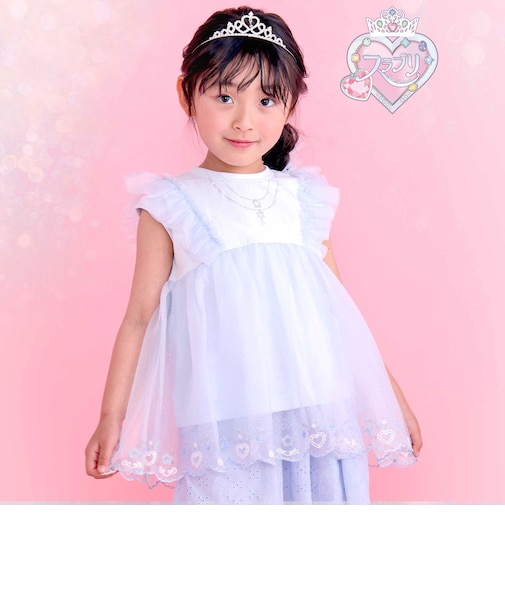 【スラプリ】ラメチュールドッキングフリル袖Tシャツ(80~130cm)