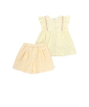 肩フリルチュニック+チェック柄ショートパンツセットアップ(90~130cm)