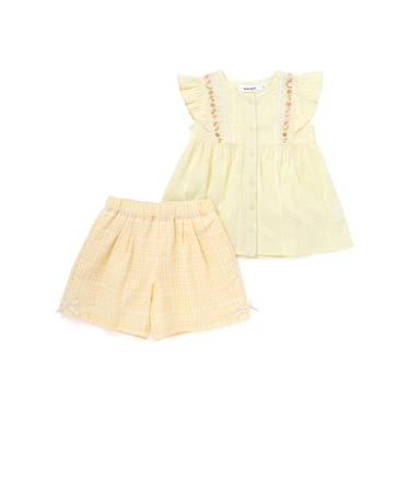 肩フリルチュニック+チェック柄ショートパンツセットアップ(90~130cm)