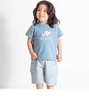 ゾウプリント天竺半袖Tシャツ+サイドポケットハーフパンツセット(80~90cm)