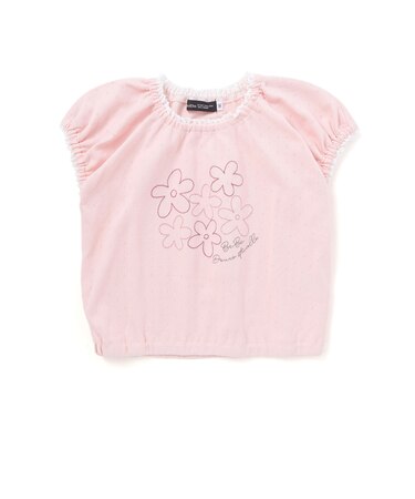 針抜きスムースステッチフラワー半袖ギャザーTシャツ(80~100cm)