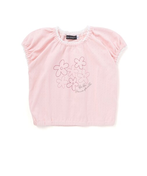 針抜きスムースステッチフラワー半袖ギャザーTシャツ(80~100cm)